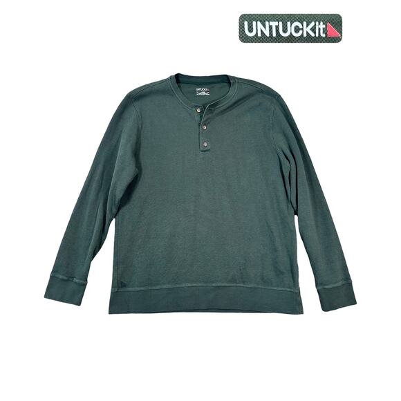 UNTUCKit Henley Sweatshirt Thick USA Men's Large Green Heavyweight Long Sleeves - Picture 1 of 16